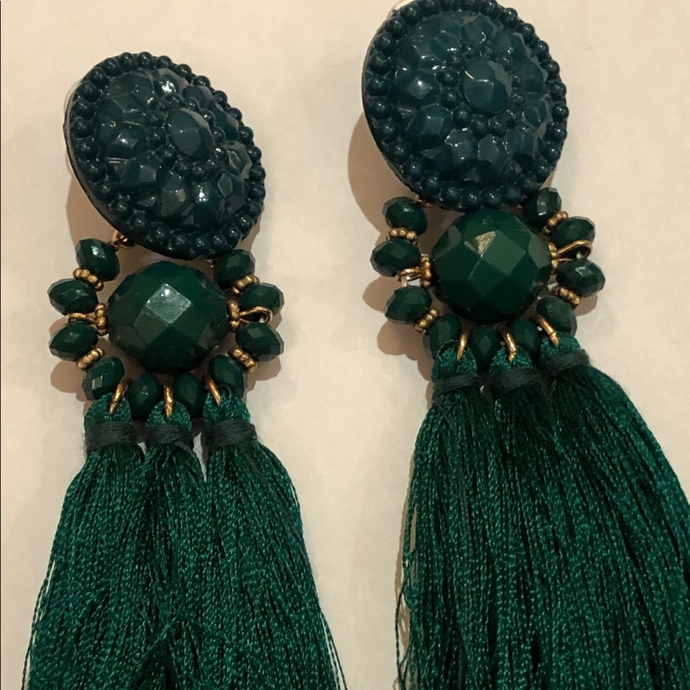 NWOT Green Tassel Earrings